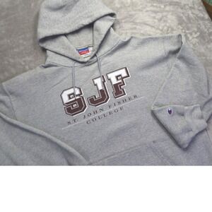 St John Fisher College SJF Hoodie Men's L Grey Hooded Sweatshirt Champion